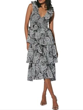 Cleobella Lucy Midi Dress Paisley Print Tiered Ruffle Smocked Bodice  Small